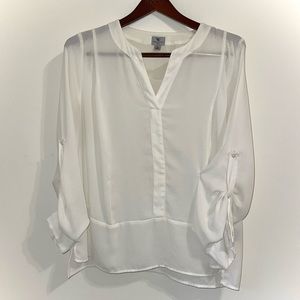 Worthington Women’s White Sheer V-neck Long Sleeve Blouse